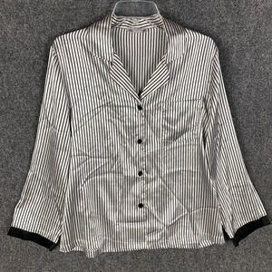 Linea Donatella Pajama Top Women's Medium Button Up Striped 100% Polyester‎ M